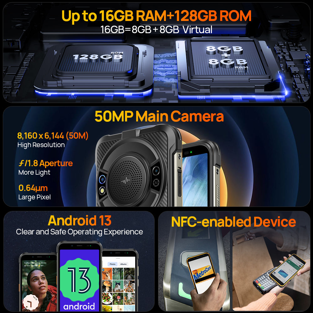 Loudest Rugged Phone Ulefone Power Armor 16S, Up to 16Gb RAM + 128GB ROm, 50MP Main Camera, Android 13