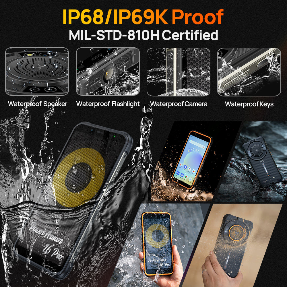Loudest Speaker Rugged Phone Ulefone Power Armor 16S IP68/IP69K Proof, MIL-STD-810H Certified, Waterproof Speaker, Waterproof Flashlight, Waterproof Camera, Waterproof Keys